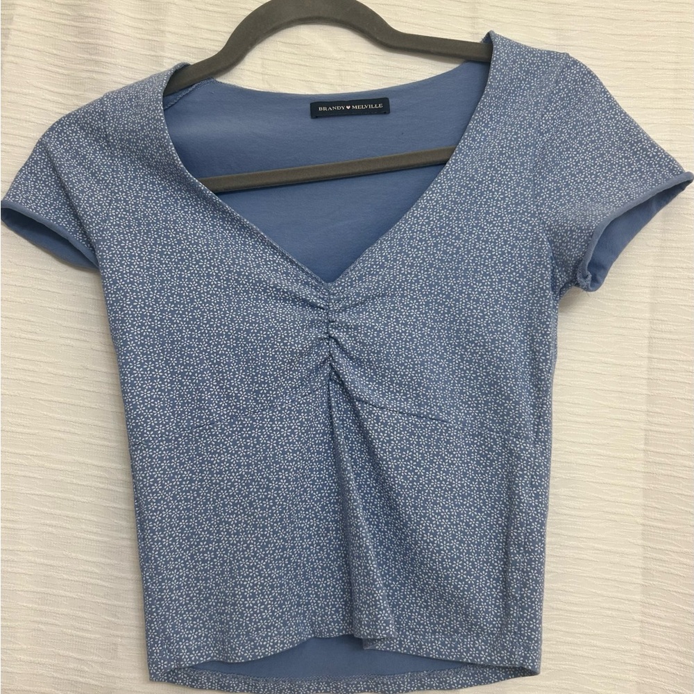 Brandy Melville Blue Ruched Cap Sleeve Blouse